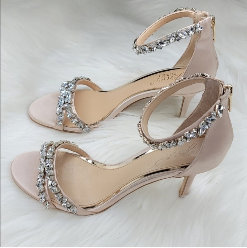 JEWEL BADGLEY MISCHKA Caroline Embellished Strap Evening Shoe Heels Champagne - Picture 13 of 16